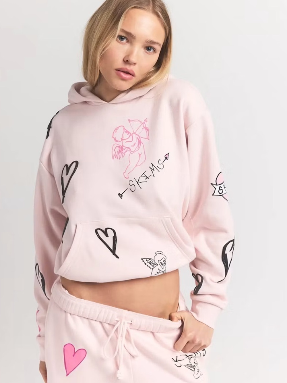 NWT SKIMS Heart Cupid Graphic Hoodie Sweatshirt new xxs